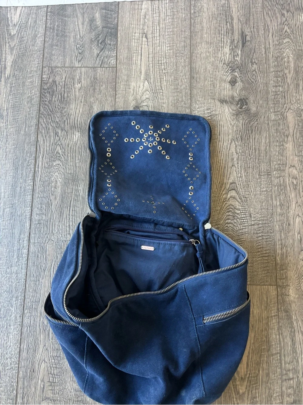 Free People Navy Studded Suede like Backpack